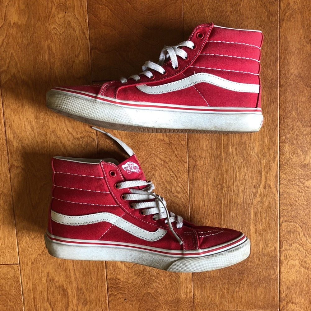 Red Canvas Hi-Top Old Skool Slim Vans